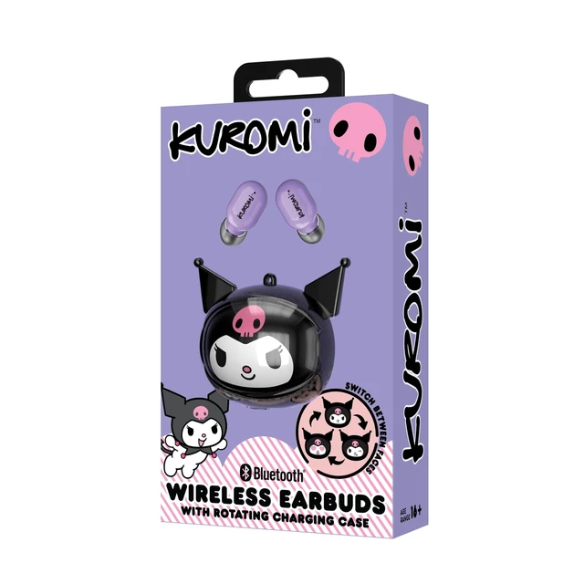 Alt view image 7 of 7 - Hello Kitty Kuromi Wireless Bluetooth Earbuds with Rotating Charging Case | Built-in Mic, Hands-Free Calling, Purple and Black Design for Kids & Fans | Flip Face Feature