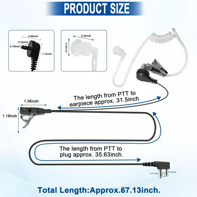 Alt view image 3 of 7 - 5 Pack AVPH3 Surveillance Earpiece with PTT/VOX Mic for Midland GTX1000 | Transparent Security Headsets Earpiece Also Fit lxt600vp4 ltx600pa lxt500pa LXT600 GXT1000VP4