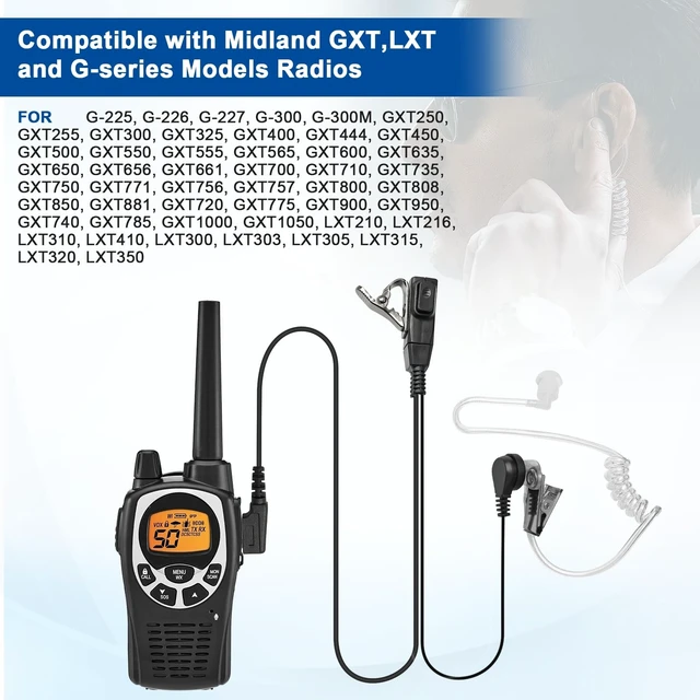 Alt view image 5 of 7 - 5 Pack AVPH3 Surveillance Earpiece with PTT/VOX Mic for Midland GTX1000 | Transparent Security Headsets Earpiece Also Fit lxt600vp4 ltx600pa lxt500pa LXT600 GXT1000VP4