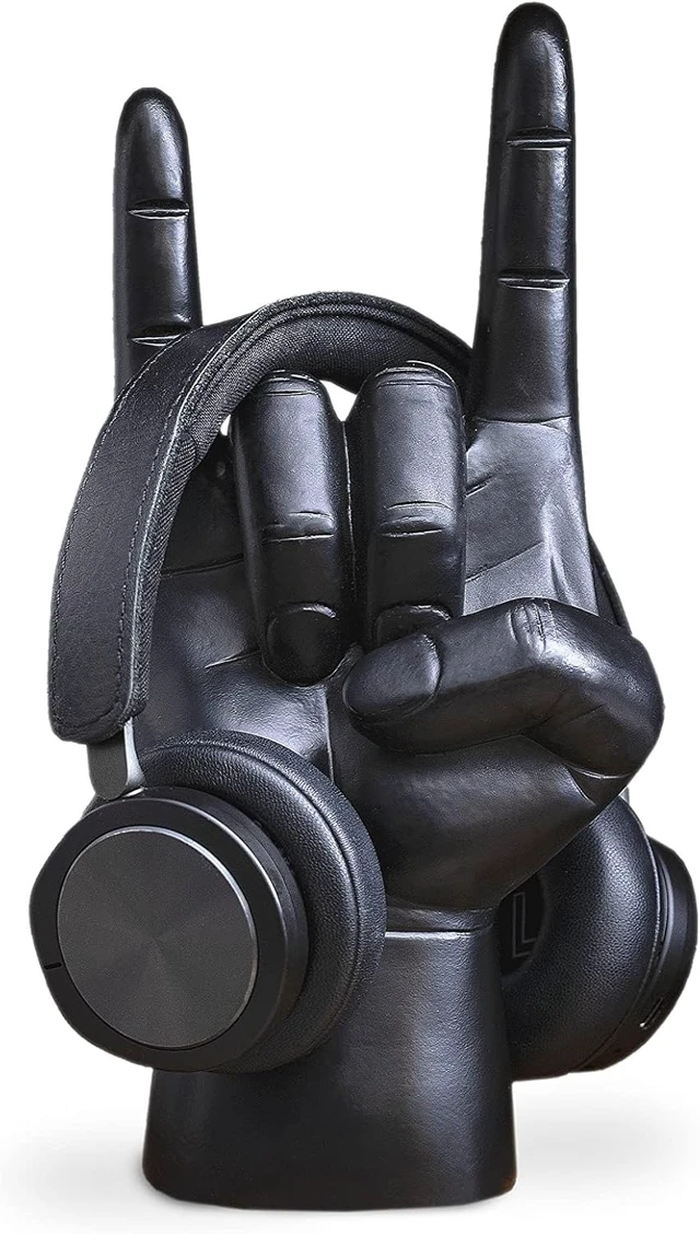 Alt view image 2 of 7 - Luckies Headphone Stand - Headphone Holder - Rock On Hand - Headset Stand - Mens Jewellery Holder - Mens Desk Accessories - Controller Holders - Guitar Accessories - Desk Tidy - Dad Rock Gifts - Black
