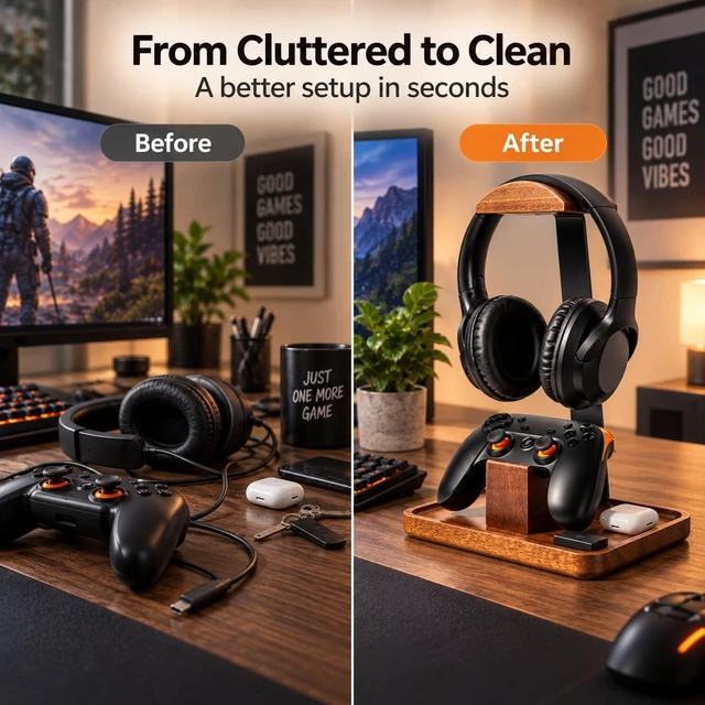 Alt view image 7 of 7 - Vsport Headset Stand with Gaming Controller Holder | Headphone Stand with Storage Base, Gaming Accessories for Desk Organizer, Gamer Gift for Men Teens