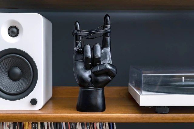 Alt view image 5 of 7 - Luckies Headphone Stand - Headphone Holder - Rock On Hand - Headset Stand - Mens Jewellery Holder - Mens Desk Accessories - Controller Holders - Guitar Accessories - Desk Tidy - Dad Rock Gifts - Black