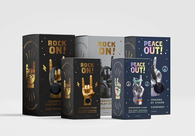 Alt view image 6 of 7 - Luckies Headphone Stand - Headphone Holder - Rock On Hand - Headset Stand - Mens Jewellery Holder - Mens Desk Accessories - Controller Holders - Guitar Accessories - Desk Tidy - Dad Rock Gifts - Black