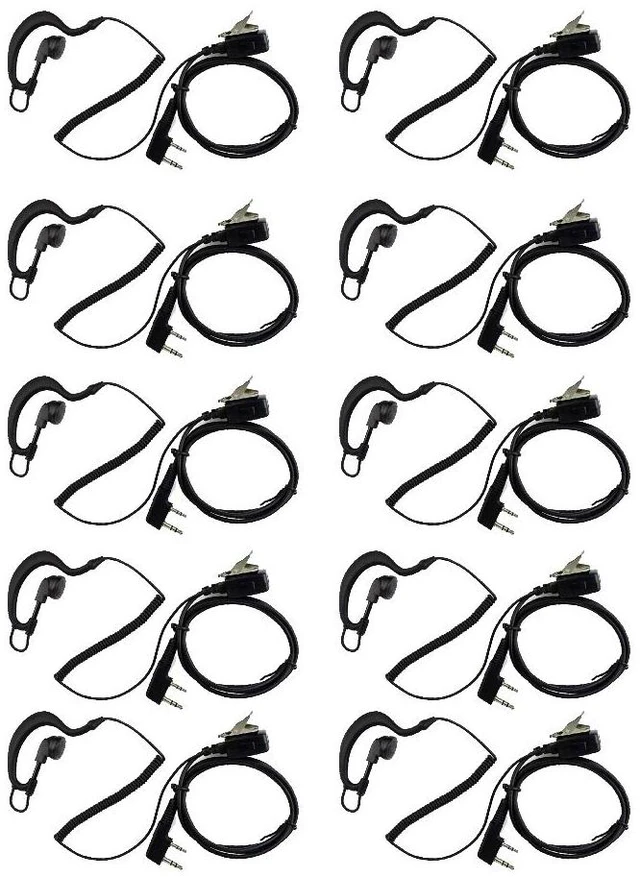 Main image of Caroo 2-Pin G-Shape Earpiece Compatible with TK-3107 UV-5R BF-888S 10-Pack | PTT Mic, Comfort, Hands-Free, Lightweight, Rotatable Earhook, Surveillance Headset, Kenwood Baofeng UV-82 TK-2107 TK-3207