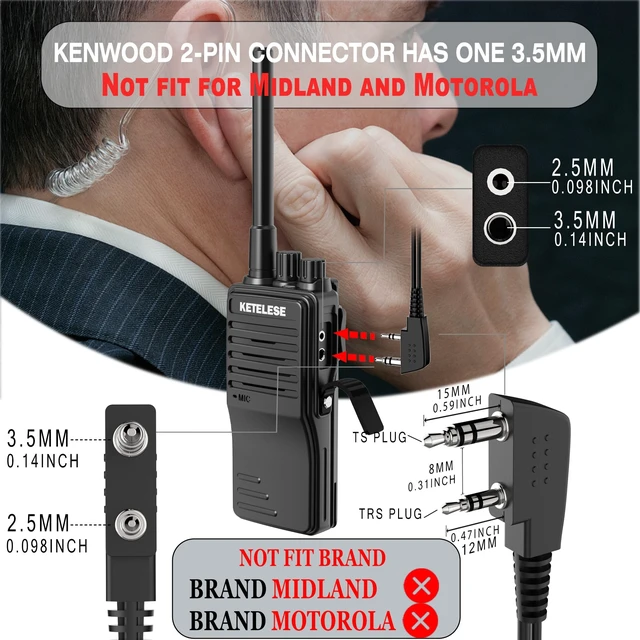 Alt view image 4 of 7 - KETELESE 2 Pin Air Acoustic Tube Surveillance Headset, 2Pack | 2-pin, Compatible with Baofeng, Kenwood, Retevis 2-pin two way radio