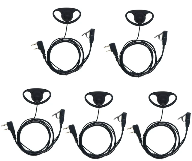 Main image of 5 Pack Walkie Talkies Earpiece with Mic PTT 2 Pin D-Type Ear Hooks Radio Headset Compatible for Baofeng 888S UV-5R UV-82 Retevis H-777 RT21 RT22 BTECH Kenwood Arcshell AR-5 2 Way Radio