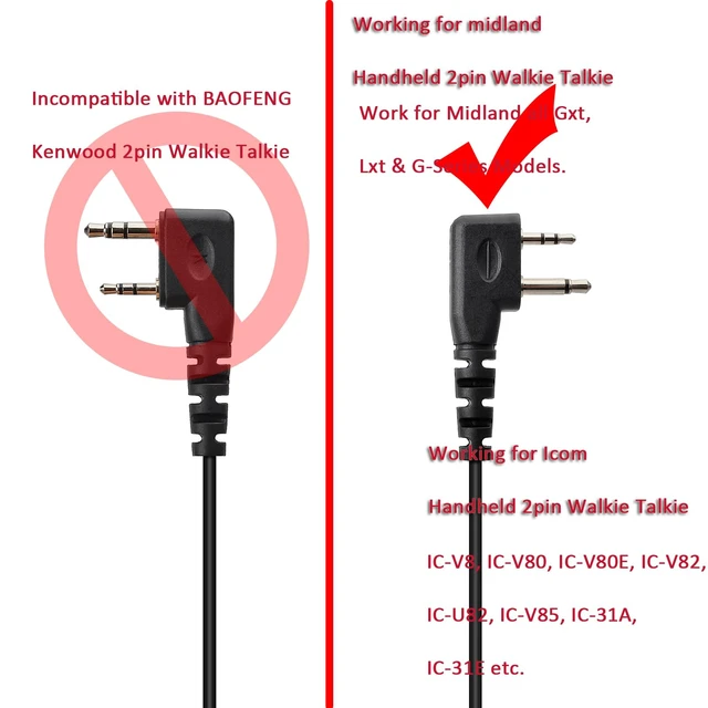 Alt view image 4 of 7 - HYS Police Tactical Ear Hook in-Ear Balanced Armature Drivers Headset/Earpiece for GMRS GXT1000VP4 and All Midland Radios W/Push-to-Talk Button for 2pin Midland GMRS/FRS Handheld Radios