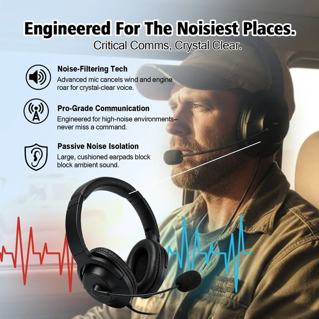 Alt view image 5 of 7 - Pdflie Over The Head Headset Security Earmuff with VOX & PTT, Boom Mic Compatible for Motorola CLP-E Series Walkie Talkies CLP1010e CLP1040e CLP1060e CLP1080e