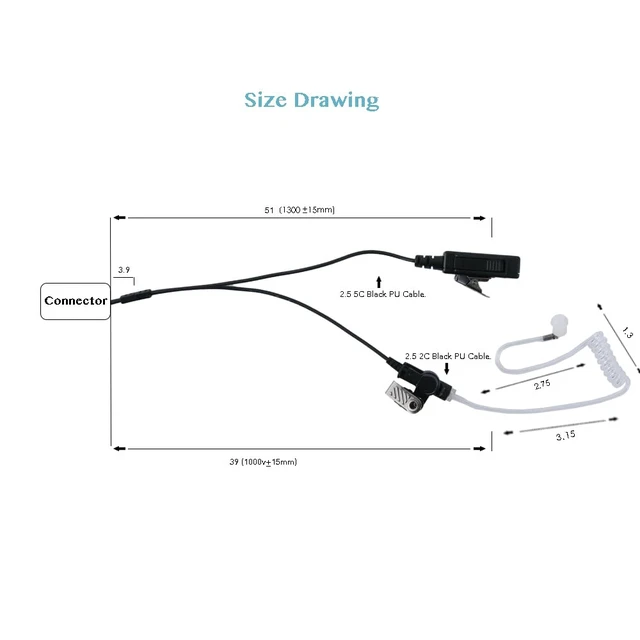 Alt view image 3 of 7 - 2-Wire Acoustic Tube Headset Compatible with XPR 3300e xpr 3500e Radios | Earpiece with a Pairs of Earbud Transparent tube, low-profile PTT clip ,for XIR P6600, E8608 Two Way , Walkie Talkie