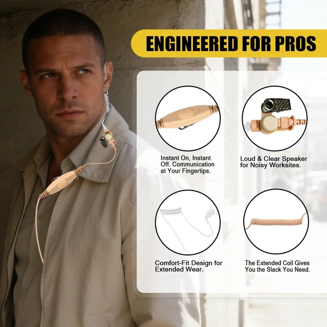 Alt view image 3 of 7 - JUYODE Walkie Talkie Earpiece with Dual PTT Mic Double Push-to-Talk Button Acoustic Tube Headset for XTS1500 XTS2000 XTS2500 XTS3000 XTS3500 XTS5000 HT1000 Radio