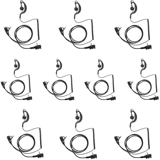 Main image of HEOPBIRD G-Shape Threaded 1-Pin Earpiece Compatible with EVX-261 10-Pack | 10-pack 3.5mm threaded screw lock G-hook headsets with PTT mic compatible with Vertex Standard VX-261 VX-231 radios