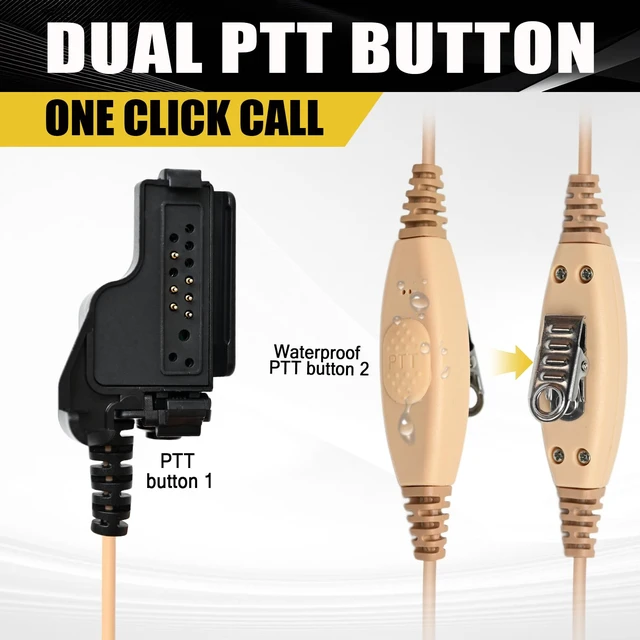 Alt view image 4 of 7 - JUYODE Walkie Talkie Earpiece with Dual PTT Mic Double Push-to-Talk Button Acoustic Tube Headset for XTS1500 XTS2000 XTS2500 XTS3000 XTS3500 XTS5000 HT1000 Radio