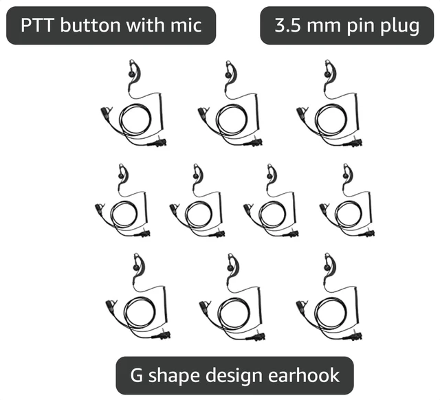 Alt view image 3 of 7 - HEOPBIRD G-Shape Threaded 1-Pin Earpiece Compatible with EVX-261 10-Pack | 10-pack 3.5mm threaded screw lock G-hook headsets with PTT mic compatible with Vertex Standard VX-261 VX-231 radios