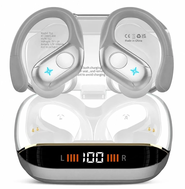 Main image of Wireless Earbuds,75Hrs Bluetooth 5.4 Headphones with Earhooks Over Ear Buds | Deep Bass, Bluetooth Earbuds with ENC Noise Canceling Mic, Wireless Earphones IP7 Waterproof for Gym Running Workout Gray