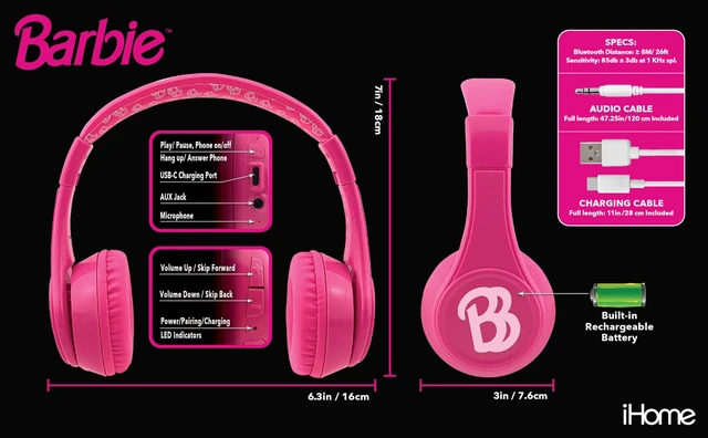 Alt view image 4 of 7 - Barbie Bluetooth Headphones for Kids, Wireless Headphones for School, Home, or Travel (Barbie)