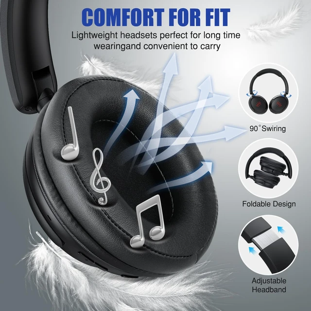 Alt view image 6 of 7 - ANC Wireless Headphones Over Head for iPhone 17 18 Pro Max Duo 16/Galaxy | Active Noise Canceling Over Ear Bluetooth Headset with Mic Deep Bass Lightweight Cordless Headphone for Travel Home Office TV