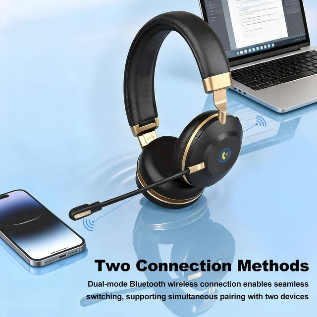 Alt view image 2 of 7 - EAGATON ANC Wireless Headset with Mic, Bluetooth Headset with Microphone | On-Ear Wireless Headphones with AI Noise Cancelling,Bluetooth 6.0 , Charging Dock for Laptops,Cell Phones(Without USB Dongle)