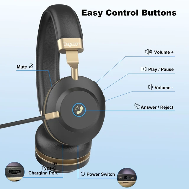 Alt view image 6 of 7 - EAGATON ANC Wireless Headset with Mic, Bluetooth Headset with Microphone | On-Ear Wireless Headphones with AI Noise Cancelling,Bluetooth 6.0 , Charging Dock for Laptops,Cell Phones(Without USB Dongle)