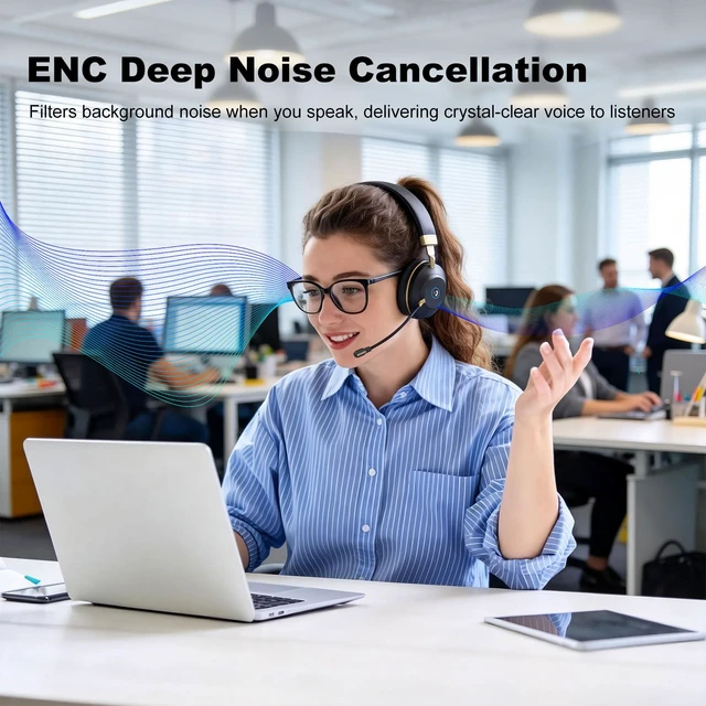 Alt view image 7 of 7 - EAGATON ANC Wireless Headset with Mic, Bluetooth Headset with Microphone | On-Ear Wireless Headphones with AI Noise Cancelling,Bluetooth 6.0 , Charging Dock for Laptops,Cell Phones(Without USB Dongle)