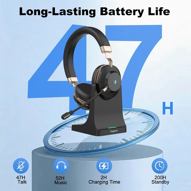Alt view image 5 of 7 - EAGATON ANC Wireless Headset with Mic, Bluetooth Headset with Microphone | On-Ear Wireless Headphones with AI Noise Cancelling,Bluetooth 6.0 , Charging Dock for Laptops,Cell Phones(Without USB Dongle)