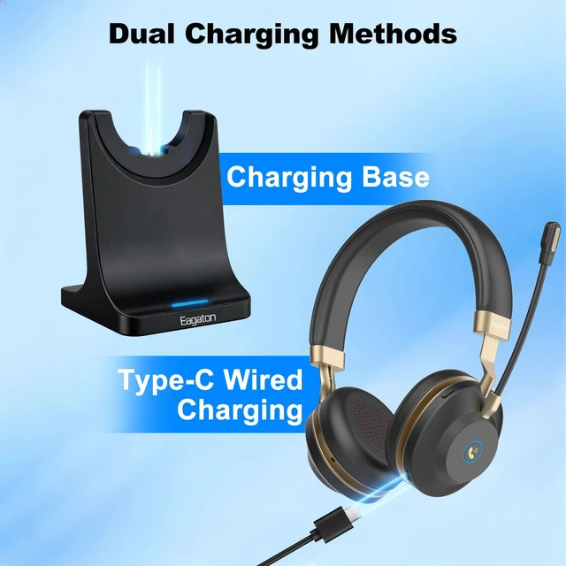 Alt view image 4 of 7 - EAGATON ANC Wireless Headset with Mic, Bluetooth Headset with Microphone | On-Ear Wireless Headphones with AI Noise Cancelling,Bluetooth 6.0 , Charging Dock for Laptops,Cell Phones(Without USB Dongle)