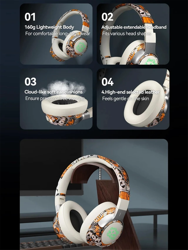 Alt view image 7 of 7 - GZLMMY Wireless Bluetooth Headphone Fashion Head Mounted Earphone for Games Gaming Long Battery Life Headset Mic Music (White)