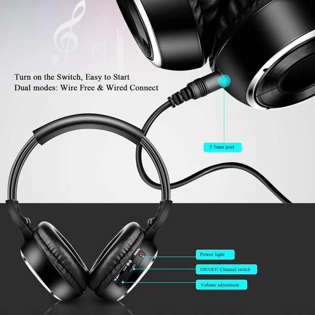 Alt view image 6 of 7 - JYSiptkird Universal 2 Channel IR Foldable Headphones,Kids Wireless Headphones for Universal Car Entertainment System,Infrared Headset for Car DVD Video (2 Pack)