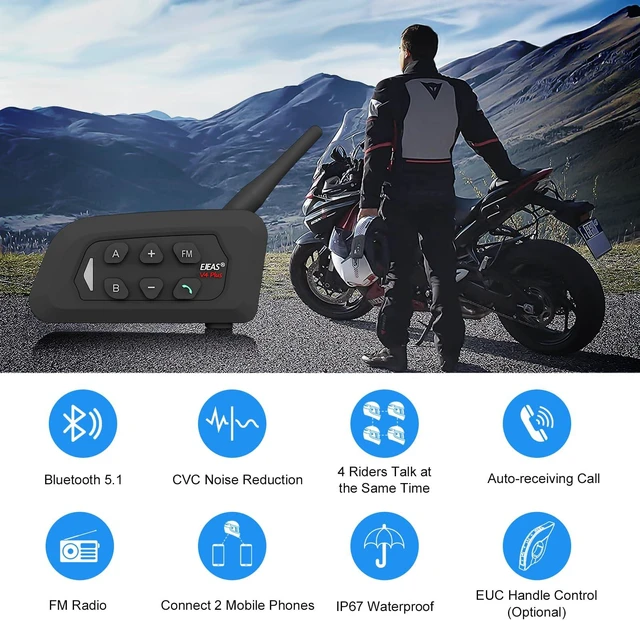 Alt view image 3 of 7 - Novamente V4 Plus Motorcycle Bluetooth Headset, 4-Way 1500m Helmet Intercom with IP65 Waterproof,Noise Cancellation,FM (1Pack)