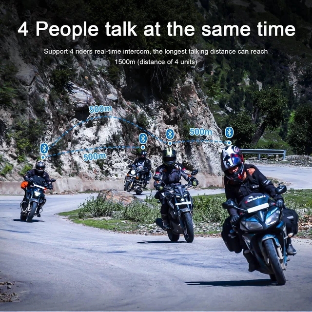 Alt view image 4 of 7 - Novamente V4 Plus Motorcycle Bluetooth Headset, 4-Way 1500m Helmet Intercom with IP65 Waterproof,Noise Cancellation,FM (1Pack)