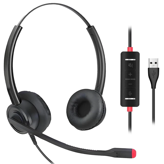 Main image of Callez Wired USB Headset with ENC Dual Noise Cancelling Mic | Computer Headset with In-line Controls, Office Computer Headphones for Teams Skype Webinar Home Office Work Call Center