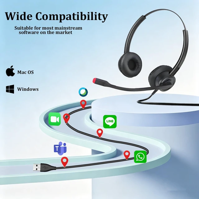 Alt view image 4 of 7 - Callez Wired USB Headset with ENC Dual Noise Cancelling Mic | Computer Headset with In-line Controls, Office Computer Headphones for Teams Skype Webinar Home Office Work Call Center