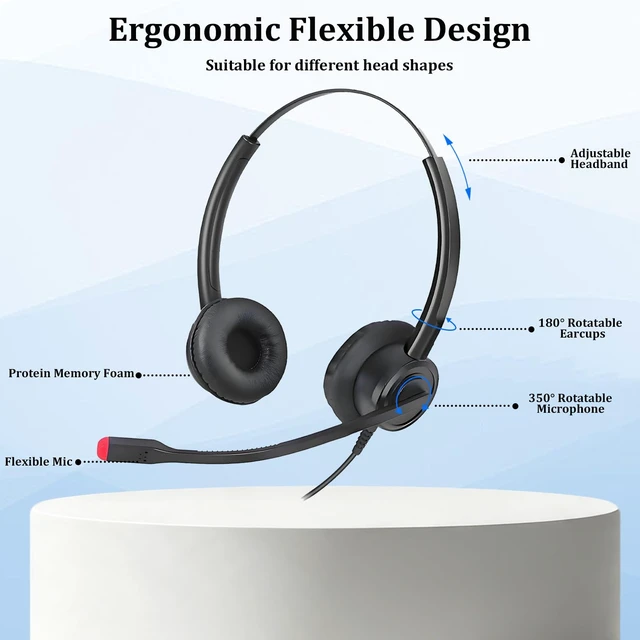Alt view image 6 of 7 - Callez Wired USB Headset with ENC Dual Noise Cancelling Mic | Computer Headset with In-line Controls, Office Computer Headphones for Teams Skype Webinar Home Office Work Call Center