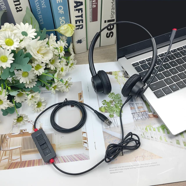 Alt view image 7 of 7 - Callez Wired USB Headset with ENC Dual Noise Cancelling Mic | Computer Headset with In-line Controls, Office Computer Headphones for Teams Skype Webinar Home Office Work Call Center