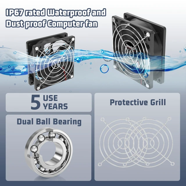 Alt view image 3 of 6 - IP67 Waterproof Fan 80×25mm 12v Fan DC 2-Pin 2-Pack | 12 volt fan Brushless Cooling Fan, For RV Fridge Greenhouse Cabinets, DIY Ventilation 12 v fans 12 volt outdoor fan