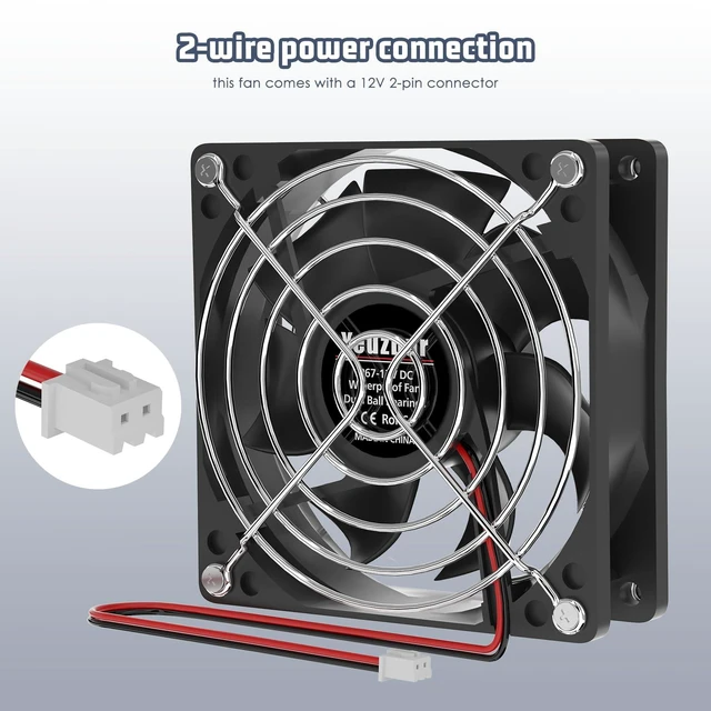 Alt view image 4 of 6 - IP67 Waterproof Fan 80×25mm 12v Fan DC 2-Pin 2-Pack | 12 volt fan Brushless Cooling Fan, For RV Fridge Greenhouse Cabinets, DIY Ventilation 12 v fans 12 volt outdoor fan