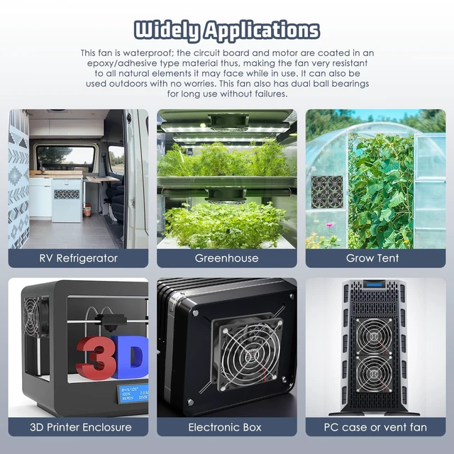 Alt view image 6 of 6 - IP67 Waterproof Fan 80×25mm 12v Fan DC 2-Pin 2-Pack | 12 volt fan Brushless Cooling Fan, For RV Fridge Greenhouse Cabinets, DIY Ventilation 12 v fans 12 volt outdoor fan