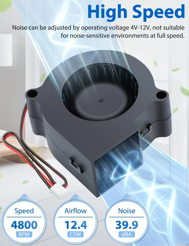 Alt view image 3 of 6 - 12V DC Centrifugal Blower Fan 60mm x 28mm 2 Inch Squirrel Cage Turbo | 60mm blower 2 Inch Squirrel Cage Turbo Cooling Fan High Speed for Car Amp, 3D Printer, RV Fridge, PC, Humidifier