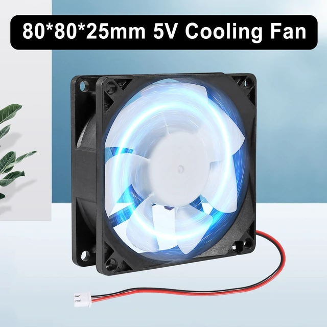 Alt view image 5 of 6 - 2Pcs 80mm/3.15inch for DC Fan 5V Computer Case Fan 80x80x25mm 2Pin 8025 Blue LED Power Cooling Fan DC Brushless Cooler Fan 8cm for PC Case CPU Brushless Axial Radiator Fan