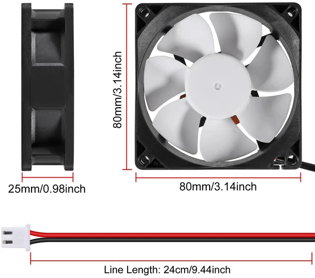 Alt view image 4 of 6 - 2Pcs 80mm/3.15inch for DC Fan 5V Computer Case Fan 80x80x25mm 2Pin 8025 Blue LED Power Cooling Fan DC Brushless Cooler Fan 8cm for PC Case CPU Brushless Axial Radiator Fan