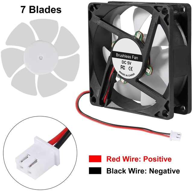 Alt view image 3 of 6 - 2Pcs 80mm/3.15inch for DC Fan 5V Computer Case Fan 80x80x25mm 2Pin 8025 Blue LED Power Cooling Fan DC Brushless Cooler Fan 8cm for PC Case CPU Brushless Axial Radiator Fan