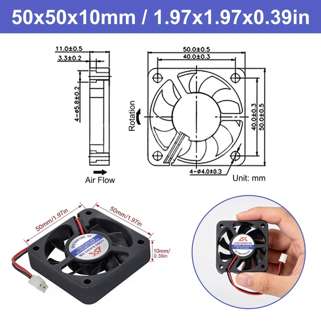 Alt view image 2 of 6 - 2 PCS 50mm x 50mm x 10mm Brushless Cooling Fan, ICSTATION DC 12V Cooling Fan 5010 2 Pin Fan 0.1A for 3D Printer Computer Case Fan