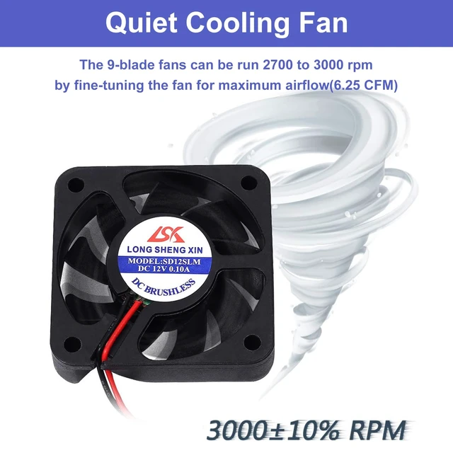 Alt view image 3 of 6 - 2 PCS 50mm x 50mm x 10mm Brushless Cooling Fan, ICSTATION DC 12V Cooling Fan 5010 2 Pin Fan 0.1A for 3D Printer Computer Case Fan