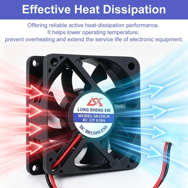 Alt view image 5 of 6 - 2 PCS 50mm x 50mm x 10mm Brushless Cooling Fan, ICSTATION DC 12V Cooling Fan 5010 2 Pin Fan 0.1A for 3D Printer Computer Case Fan