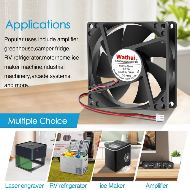 Alt view image 2 of 7 - 80mm 24V DC Brushless Cooling Fan 2Pin 24Volt High Speed Amp Fan | 2 Pack 3 Inch Fan High Speed for DIY Ventilation Exhaust Projects Cooling