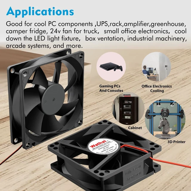 Alt view image 4 of 7 - 80mm 24V DC Brushless Cooling Fan 2Pin 24Volt High Speed Amp Fan | 2 Pack 3 Inch Fan High Speed for DIY Ventilation Exhaust Projects Cooling