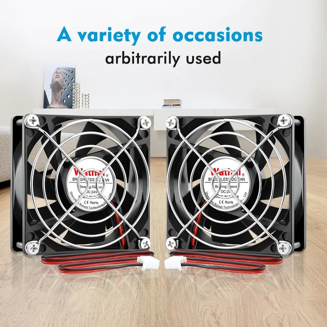 Alt view image 5 of 7 - 80mm 24V DC Brushless Cooling Fan 2Pin 24Volt High Speed Amp Fan | 2 Pack 3 Inch Fan High Speed for DIY Ventilation Exhaust Projects Cooling