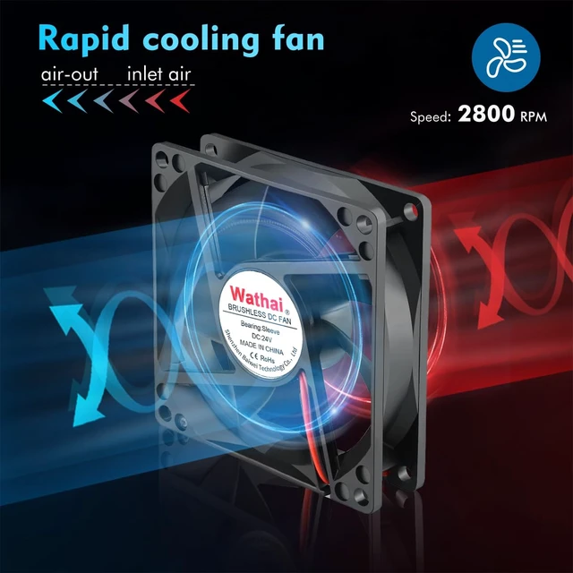 Alt view image 3 of 7 - 80mm 24V DC Brushless Cooling Fan 2Pin 24Volt High Speed Amp Fan | 2 Pack 3 Inch Fan High Speed for DIY Ventilation Exhaust Projects Cooling