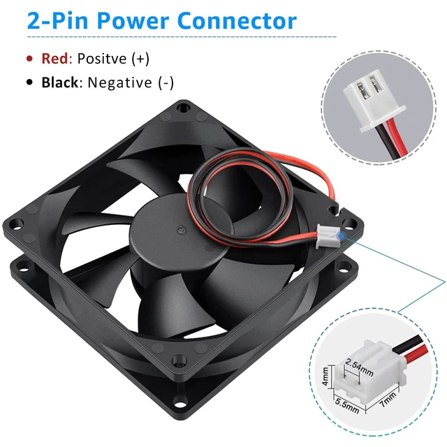 Alt view image 5 of 7 - 2 Pack 80mm x 80mm x 25mm 12V DC Brushless Cooling Fan 2Pin | 80x80x25mm, 8025, 12Volt, PC Computer Case Fans, Replacement for Car Amplifier, DIY RV Fridge, Inverter, Desktop Power Supply