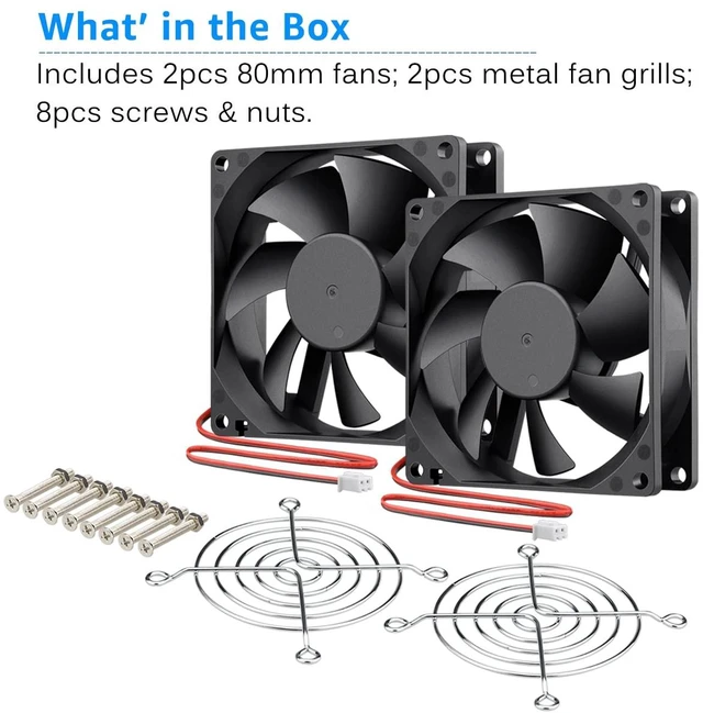 Alt view image 7 of 7 - 2 Pack 80mm x 80mm x 25mm 12V DC Brushless Cooling Fan 2Pin | 80x80x25mm, 8025, 12Volt, PC Computer Case Fans, Replacement for Car Amplifier, DIY RV Fridge, Inverter, Desktop Power Supply