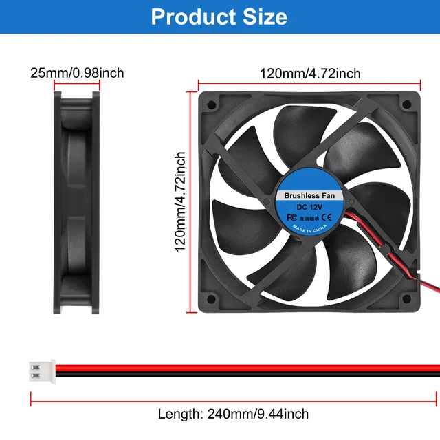 Alt view image 5 of 7 - 2Pcs 120mm 12V DC Brushless Cooling Fan 2-Pin Case Fans 2 Pin for PC Computer CPU Cooling